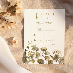 Invitation Réponse florale jaune foncé ivoire blanc marron