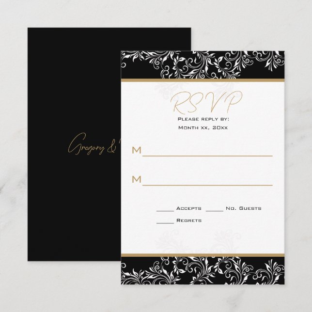 Invitation Réponse Mariage or et noir (Devant / Derrière)