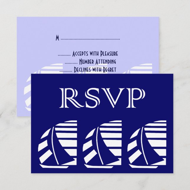 Invitation Réponse personnalisée RSVP Blue White Sailboats (Devant / Derrière)