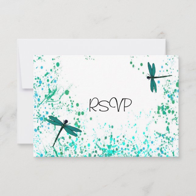Invitation Réponse pour la réception de mariage Teal Dragonfl (Devant)