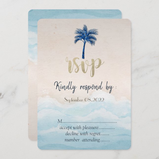 Invitation Réponse pour mariage sur la plage tropicale avec p (Devant / Derrière)