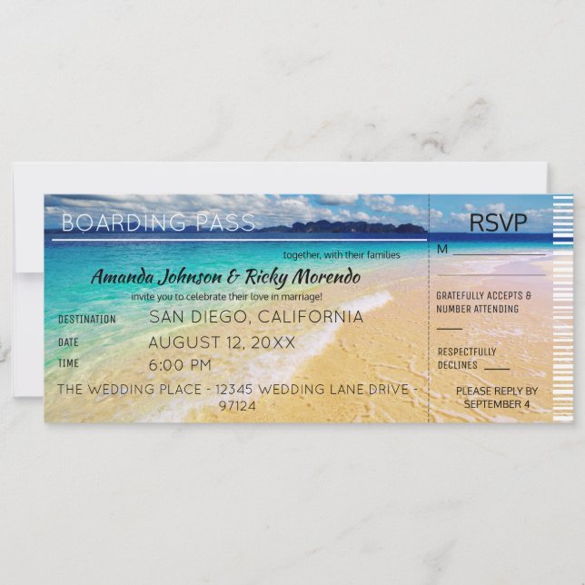 Invitation Réponse pour un mariage sur la plage (Devant)