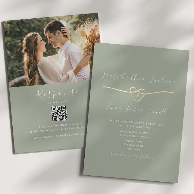 Invitation Réponse QR Code Mariage Vert Sauge (Créateur téléchargé)