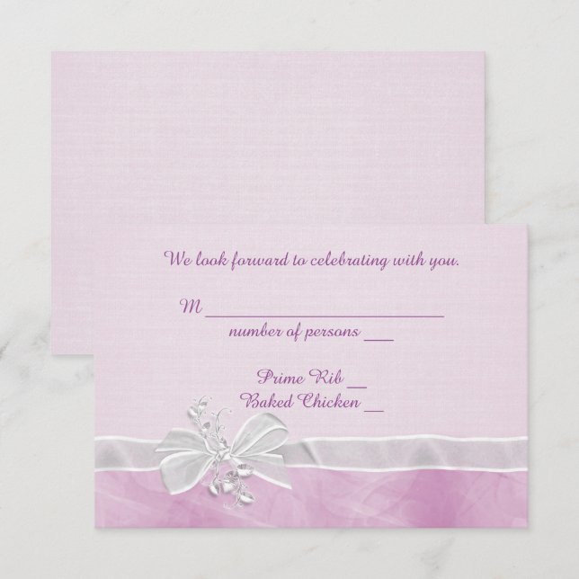 Invitation Réponse RSVP à un mariage avec un nœud blanc (Devant / Derrière)