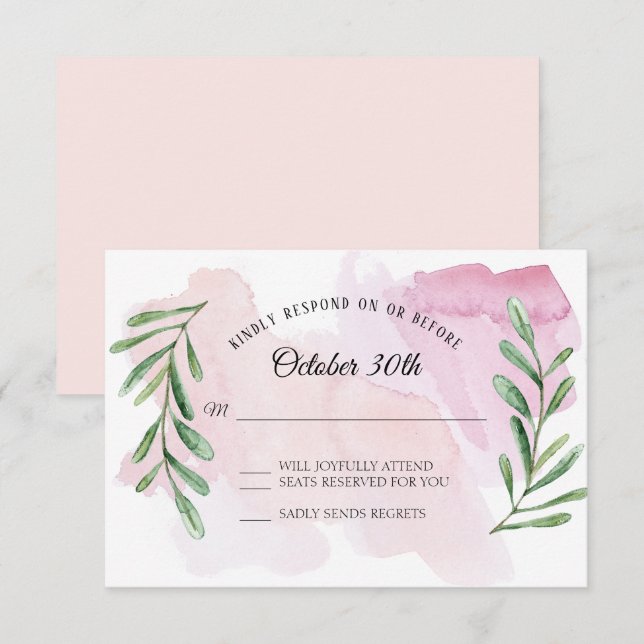 Invitation Réponse RSVP Aquarelle Moderne de Feuillage d'Euca (Devant / Derrière)