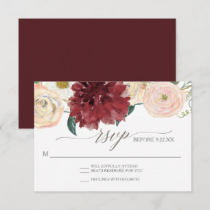 Invitation Réponse RSVP automne Chrysanthème Marsala Rose