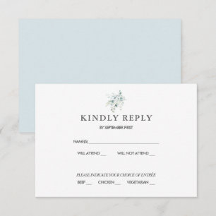 Invitation Réponse RSVP de mariage au eucalyptus vert bleu