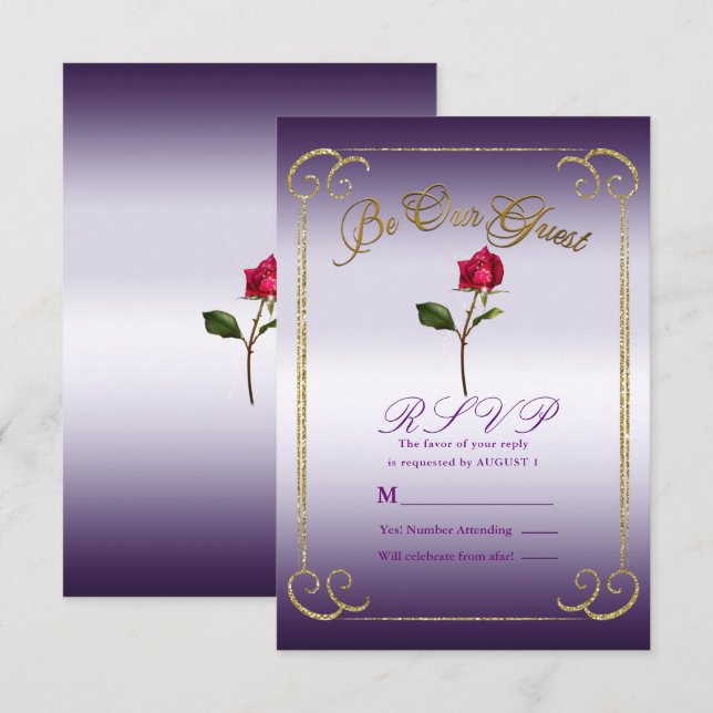 Invitation Réponse RSVP de mariage de beauté de rose rouge de (Devant / Derrière)