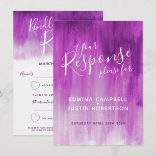 Invitation Réponse RSVP de mariage en art abstrait violet mau