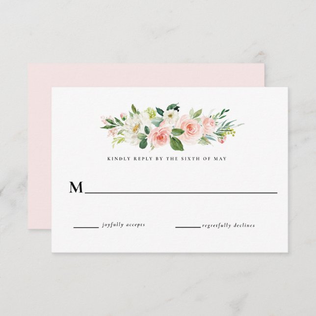 Invitation Réponse RSVP de mariage floral rose blush (Devant / Derrière)