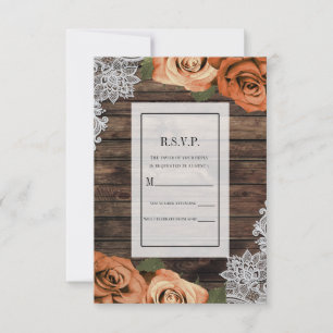 Invitation Réponse RSVP Dentelle de Bois Rustique Roses Épice