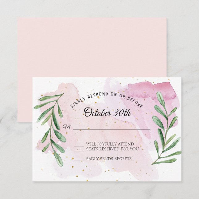 Invitation Réponse RSVP feuille de eucalyptus rustique or aqu (Devant / Derrière)