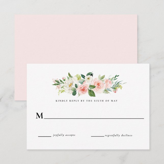 Invitation Réponse RSVP Mariage Floral Rose Subtil (Devant / Derrière)