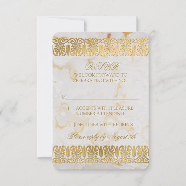 Invitation Réponse RSVP Mariage Marbre Argent Or (Devant)