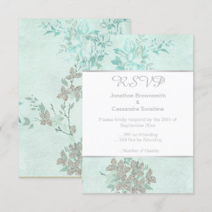 INVITATION REPONSE RSVP MARIAGE PRINTEMPS BLEU AQUA ARGENT