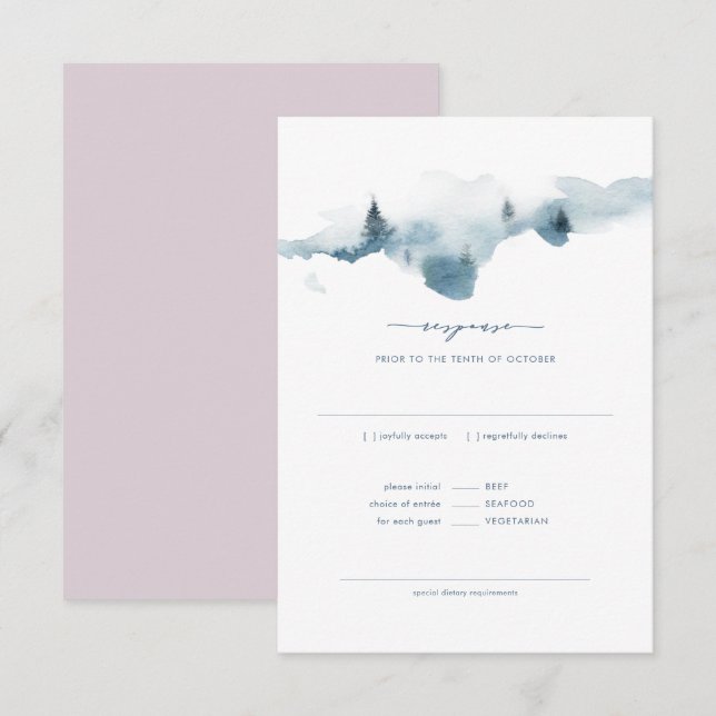 Invitation Réponse RSVP+REPAS de mariage à Misty Mountains (Devant / Derrière)