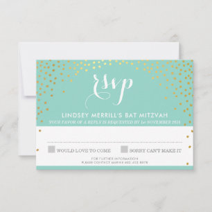 Invitation Réponse RSVP rétro or mini confettis menthe