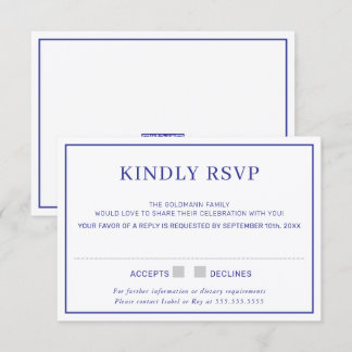 Invitation RÉPONSE RSVP simple bordure minimale bleu royal