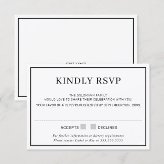 Invitation RÉPONSE RSVP simple bordure minimale noire