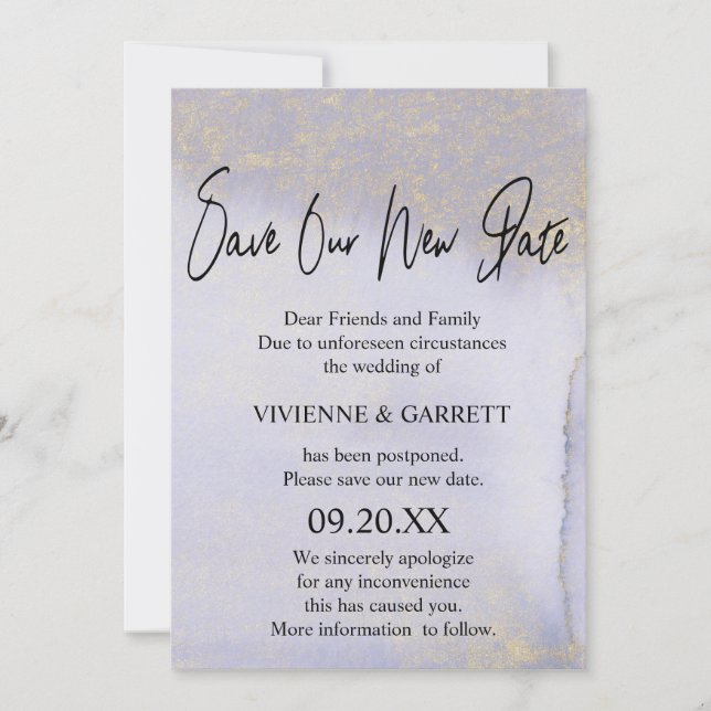 Invitation Report mariage Enregistrer notre nouvelle date (Devant)