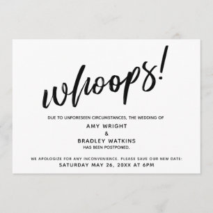 Invitation Reporté Mariage humoristique "Oups !"Faire-part