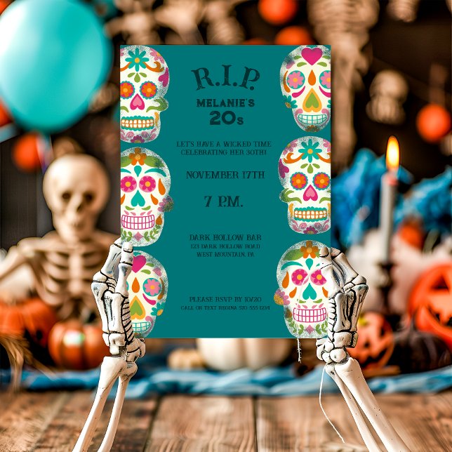 Invitation Repose en paix mes 20 ans Custom Age Sugar Skulls  (Créateur téléchargé)