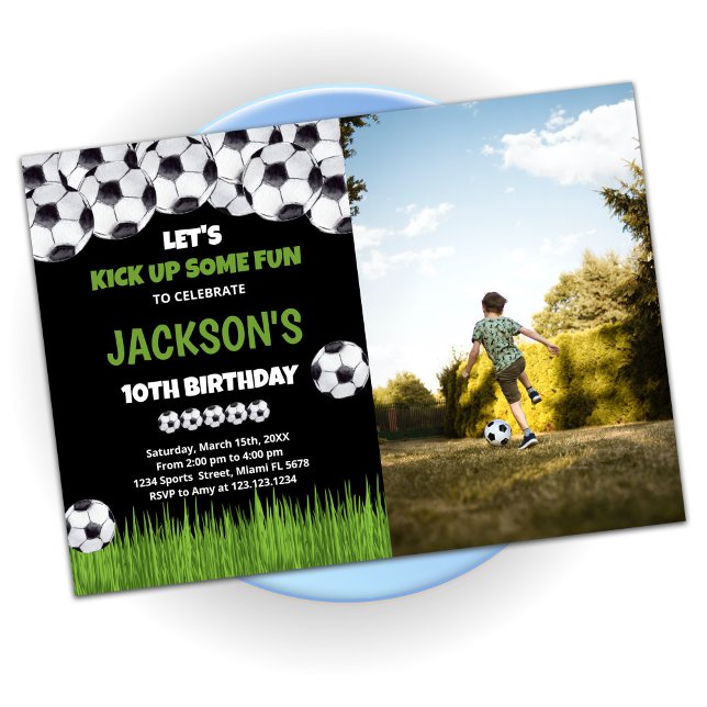 Invitation Reprenons le football vert Anniversaire avec photo (Créateur téléchargé)