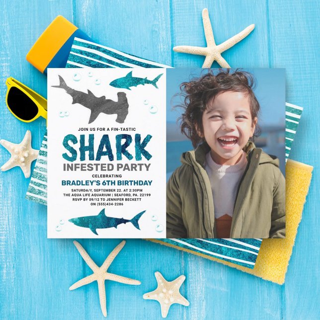 Invitation Requin infesté n'importe quel âge Photo fête d'ann (Créateur téléchargé)
