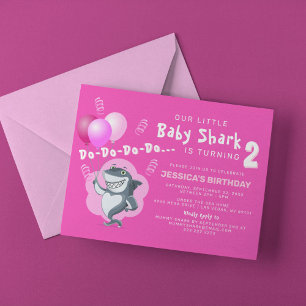 Invitation Requin Rose Mignon Anniversaire Ballons Roses