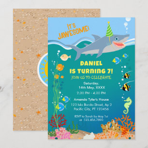 Invitation Requin souriant sous la mer garçon Fête d'annivers