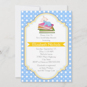 Invitation Réserver bébé douche bleu, blanc poka point motif