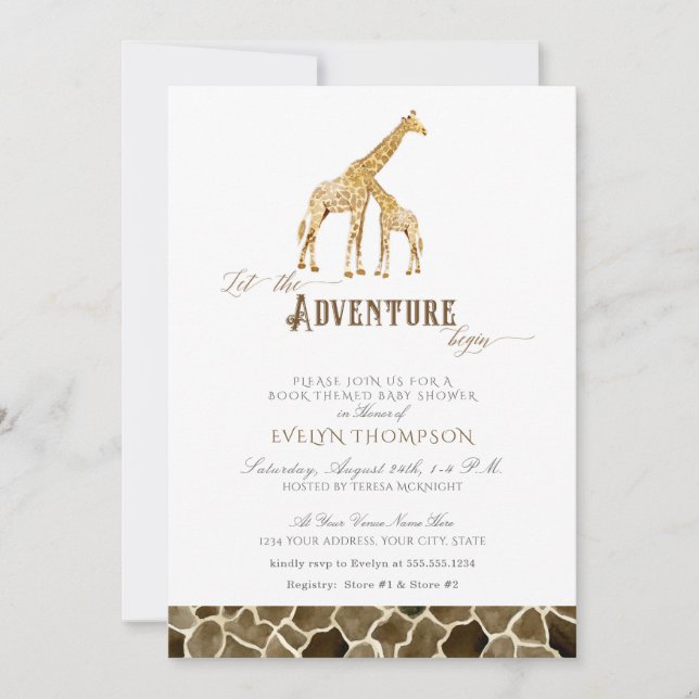 Invitation Réserver Thème Safari Aventure Baby shower Giraffe (Devant)