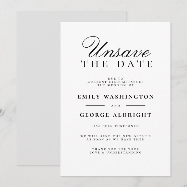 Invitation Réservez la date Mariage élégant reporté (Devant / Derrière)