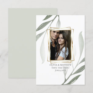 Invitation RÉSERVEZ LA DATE Sage Vert Olive Branche Aquarel