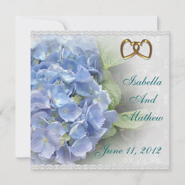 Invitation response card Blue Hydrangea and lace (Front)