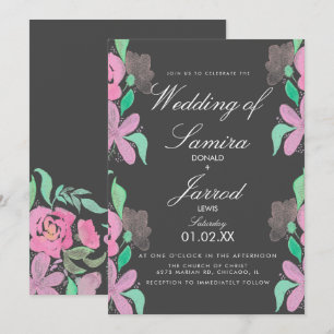 Invitation Ressort à la main Mariage vert rose