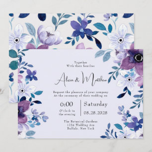 Invitation Ressort chic peint violet et Turquoise Mariage de 