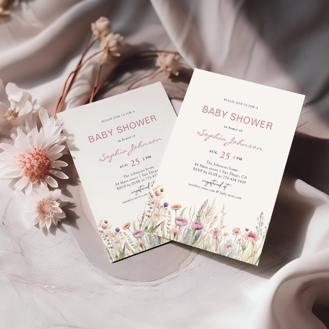 Invitation Ressort fleur sauvage Baby shower aquarelle (Créateur téléchargé)