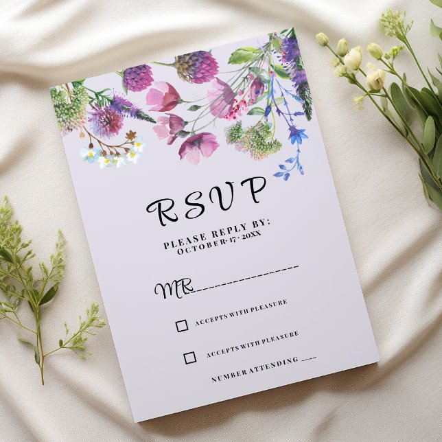Invitation Ressort fleur sauvage violet lavande RSVP (Lavender purple wildflower spring RSVP)