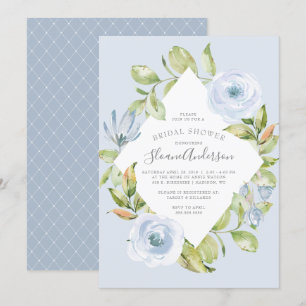 Invitation Ressort Floral Diamant Dusty Fête des mariées bleu