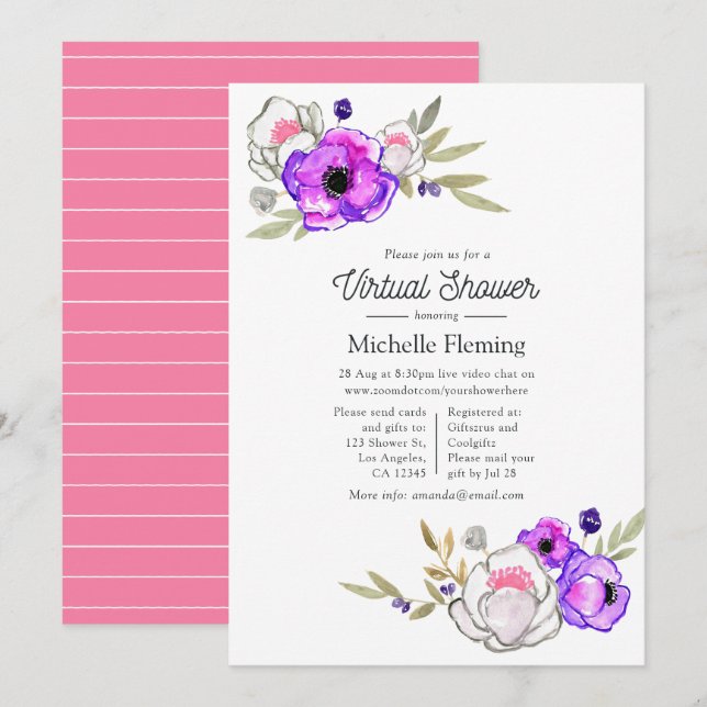 Invitation Ressort Floral douche virtuelle (Devant / Derrière)