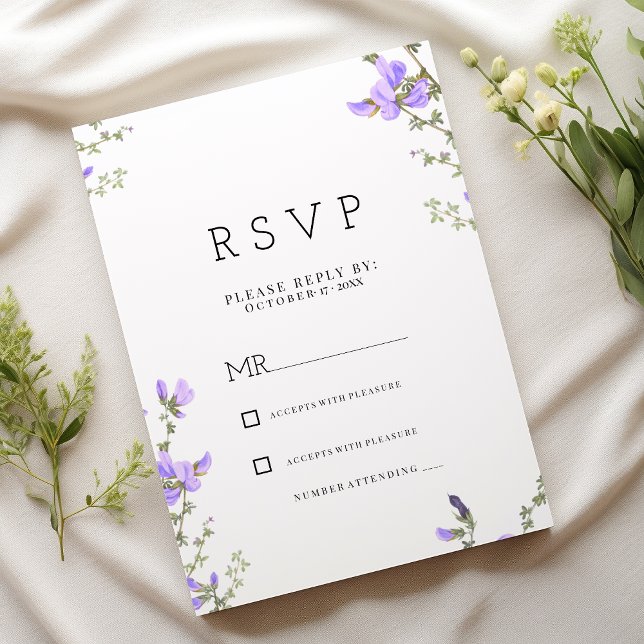 Invitation Ressort lilas vert fleur sauvage jardin boho RSVP (Spring lilac green wildflower boho garden RSVP)