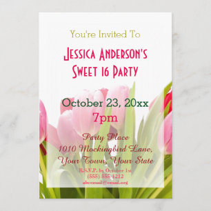 Invitation Ressort rose rousse Tulipe sucré 16 Anniversaire