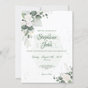 Invitation Ressort vert et couleur d'eau florale blanche