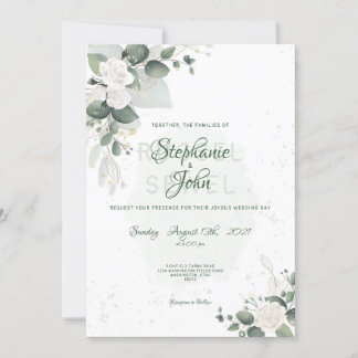 Invitation Ressort vert et couleur d'eau florale blanche