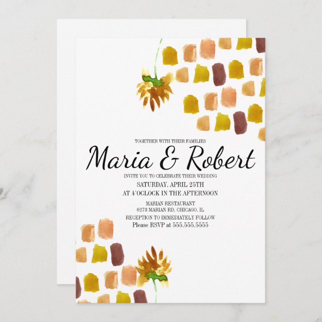 Invitation Ressorts d'aquarelle jaune printanier (Devant / Derrière)