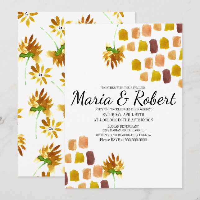 Invitation Ressorts d'aquarelle jaune printanier (Devant / Derrière)