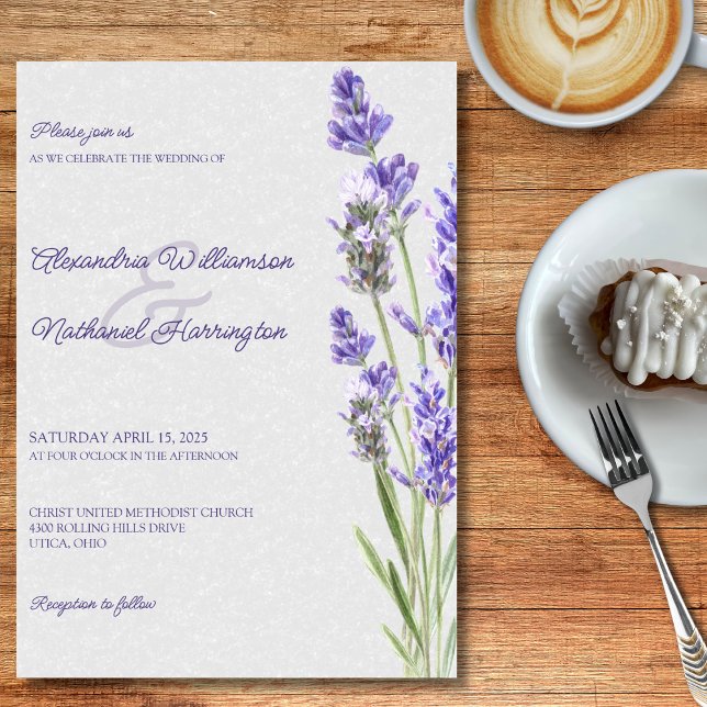 Invitation Ressorts simples de lavande sur Mariage gris mou (Créateur téléchargé)