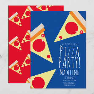 Invitation Restaurant Bleu Fête d'Anniversaire Pizza Gras