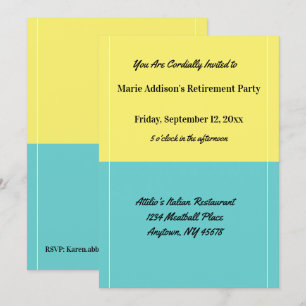 Invitation Restaurant de retraite simple jaune et bleu